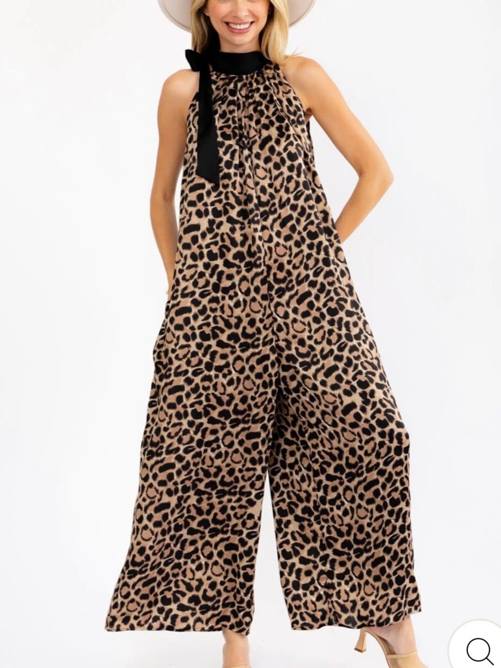 Leopard Print Wide-Leg Jumpsuit - Tan/Black